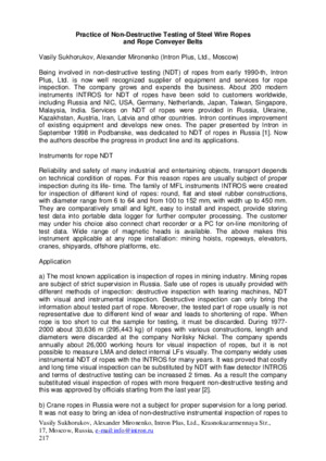 钢丝绳和绳索输送带无损检测规程。——V.苏霍鲁科夫、A.米罗年科。
